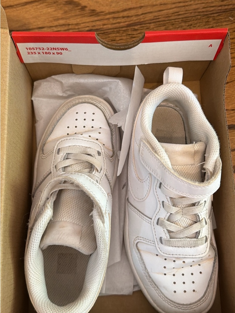 Kids Nike White Athletic Sneakers with Hook-and-Loop Strap Sz 13